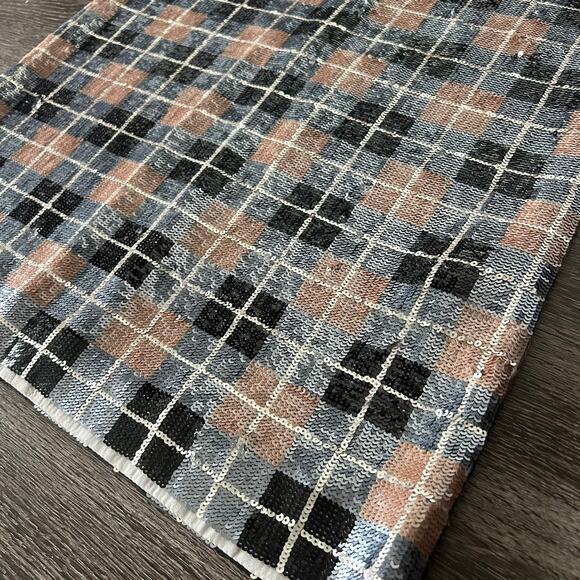 NWOT Kate Spade Sequin Plaid Shift Dress Pumice 4 V Neck Short Sleeve Party Mini - Picture 5 of 16